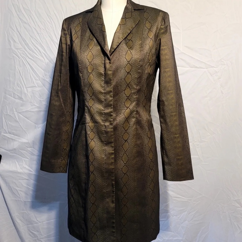 Cache Trench Coat Size 6 Snake Design Green Buttons